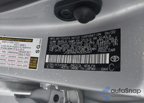 2022 Toyota Corolla Le from USA, damaged, VIN JTDEPMAE9N3025441